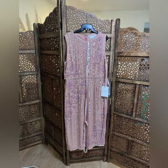 NEW NWT Mac Duggal Striped Floral Embellished Sleeveless Midi Dress - Picture 4 of 6